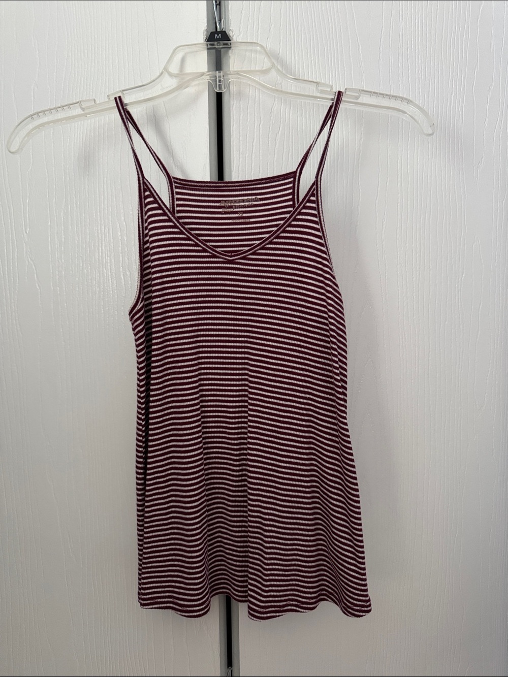 Burgundy & White Striped Spaghetti Strap Tank Top